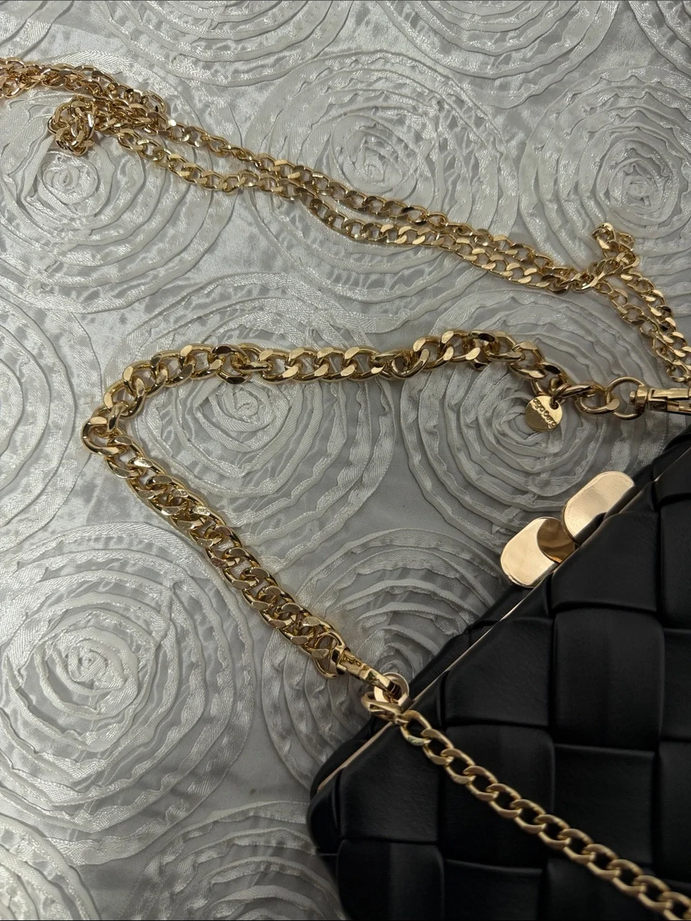 Olga Berg Black Quilted Crossbody/Shoulder Bag/Clutch with Gold Chain
